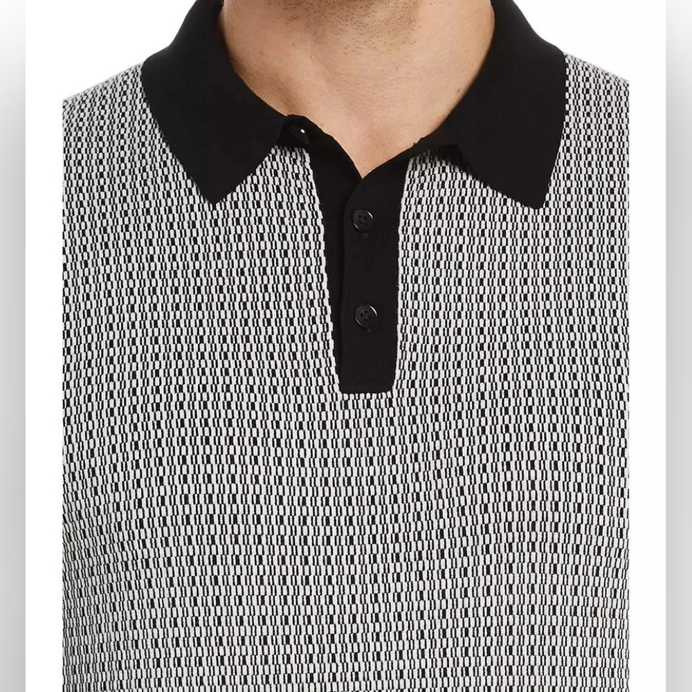 Medium Perry Ellis Jacquard Geo Pattern Polo Preppy Money Casual Rockabilly Trav